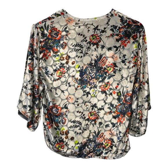 Maeve Womens Dark Floral Umi Velvet Burnout Top XS Silk Blend Kimono Sleeves - Picture 2 of 10